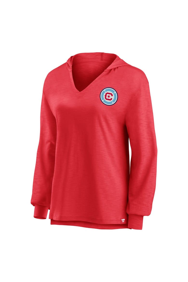 Women's Fanatics Branded Red Chicago Fire Iconic Slub Lightweight V-Neck Pullover Hoodie, Alternate, color, Red