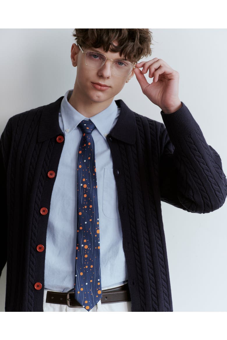 Constellation Dots Printed Silk Tie, Alternate, color, Blue