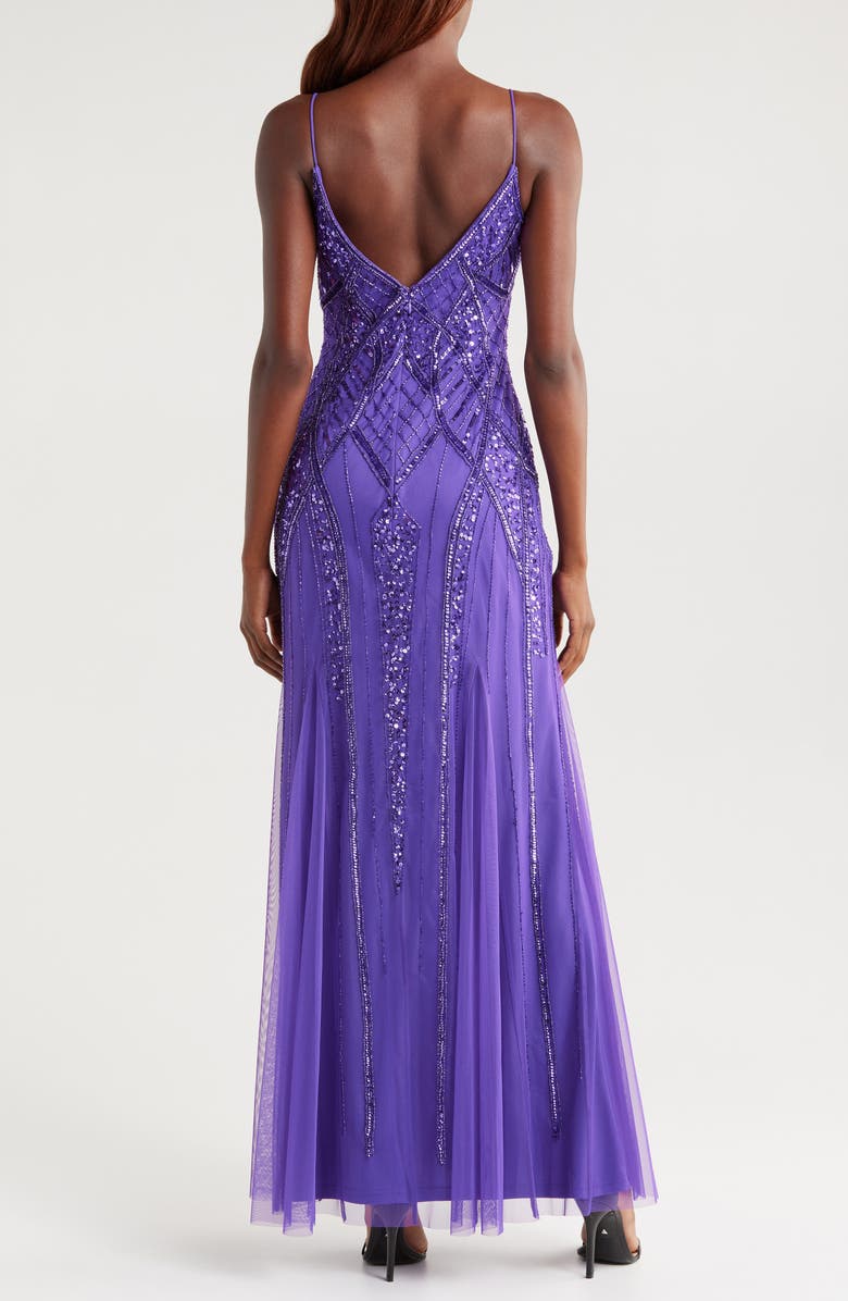 bebe Embellished V-Neck Gown, Alternate, color, Purple
