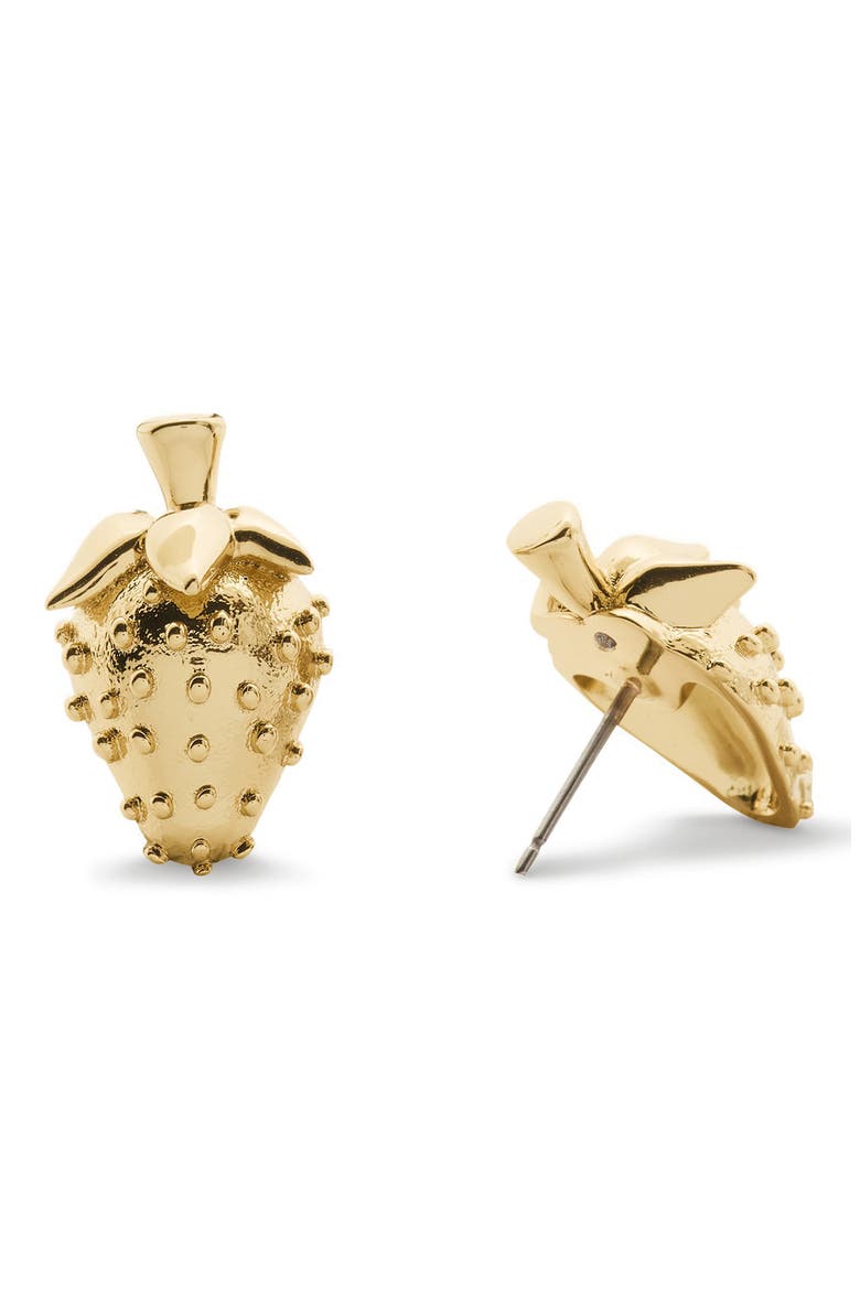 secret garden strawberry statement stud earrings, Alternate, color, GOLD.