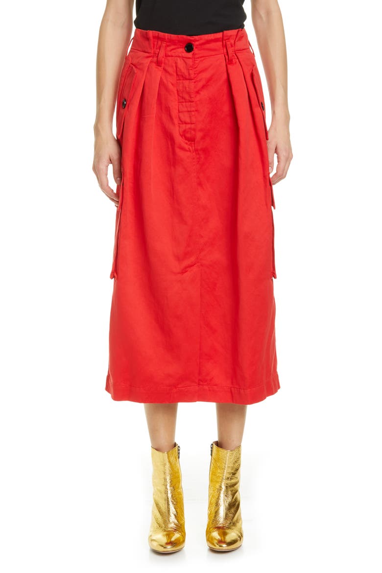 Savannah Cotton & Wool Midi Cargo Skirt, Main, color, RED