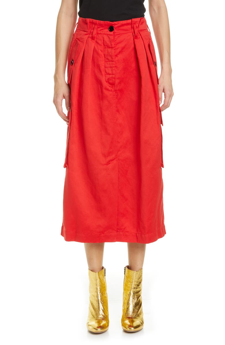 Dries Van Noten Savannah Cotton & Wool Midi Cargo Skirt, Main, color, 