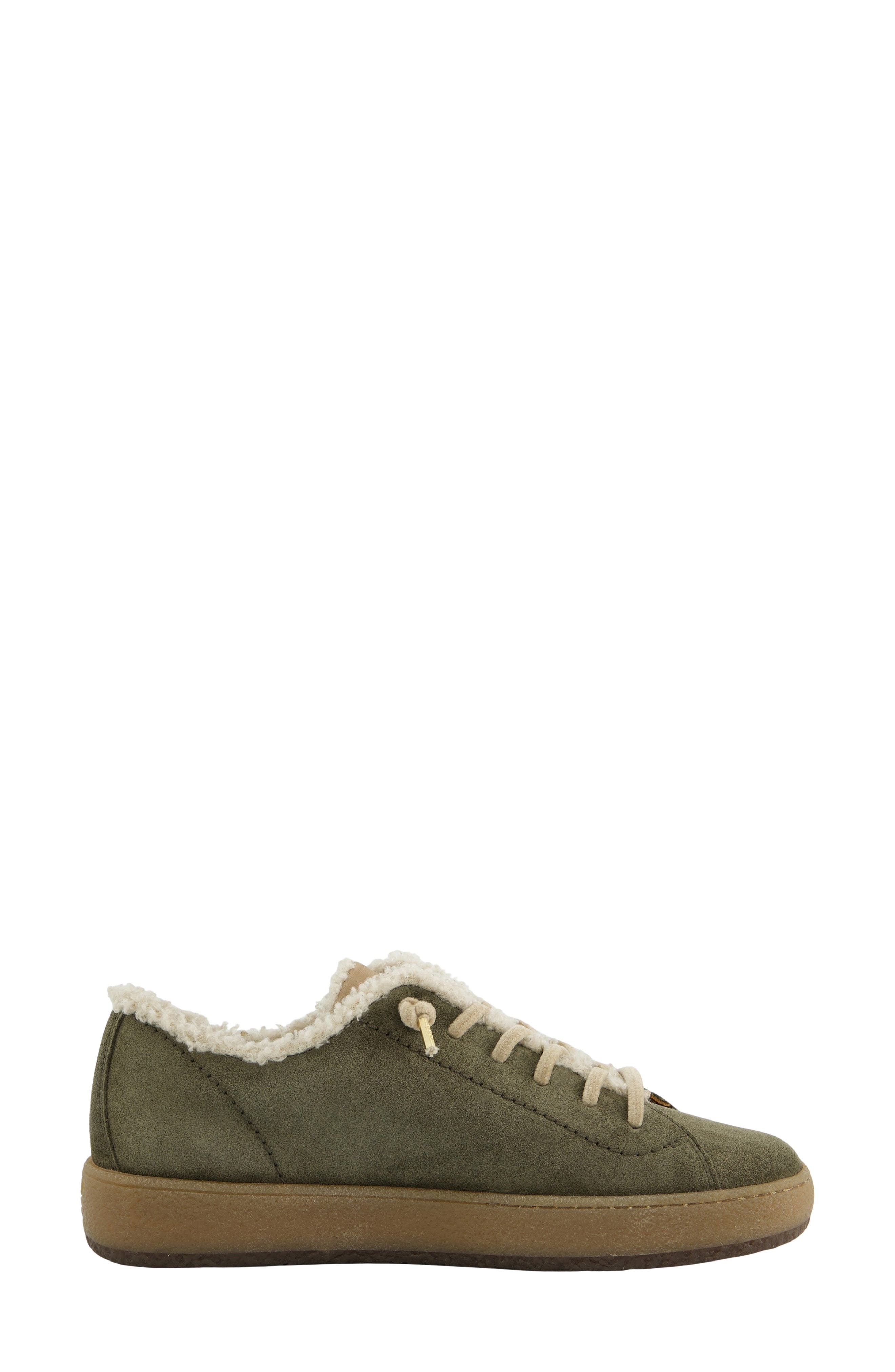 Fletcher Leather & Faux Shearling Sneaker, Main, color, OLIVE BISCUIT COMBO