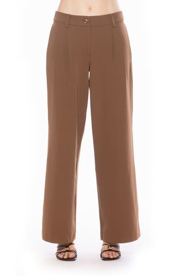 Alexia Admor Quinn Pleated Wide Leg Pants In Brown