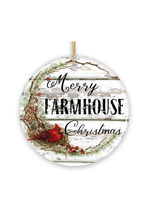 Merry Farmhouse Cardinal Wreath Christmas Ornament