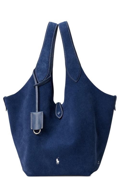 Polo Ralph Lauren Medium Polo Play Suede Tote In Blue