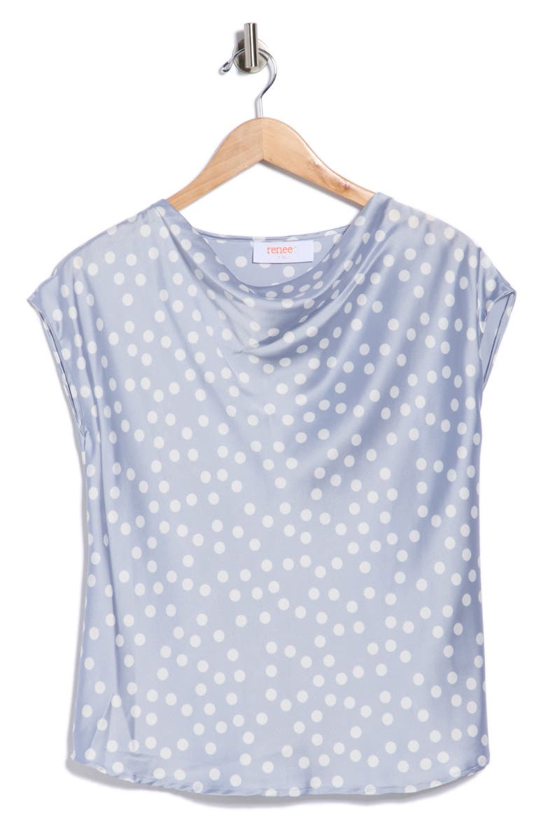 Cowl Neck Cap Sleeve Satin Top, Alternate, color, STEEL BLUE