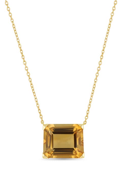 14K Yellow Gold Semiprecious Stone Cube Pendant Necklace