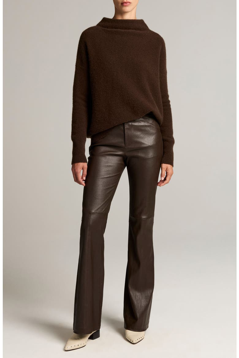 Stretch Leather Flare Leg Pants, Alternate, color, SMOKED TRUFFLE