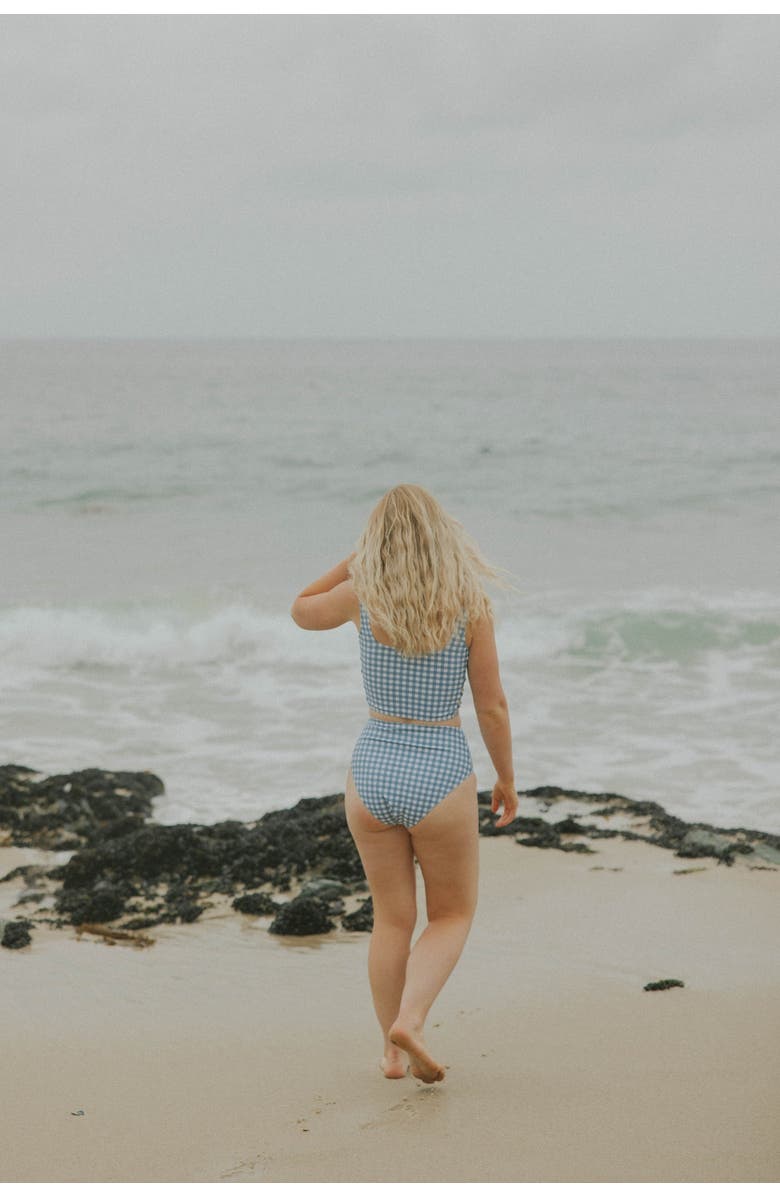 Geode Swimwear Georgia Seamless High Waisted Bikini Bottoms, Alternate, color, Blue Gingham