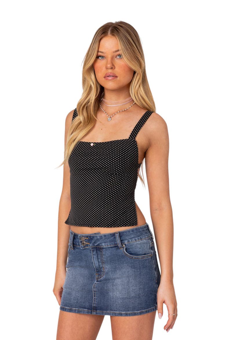 Kaia Polka Dot Crop Top, Alternate, color, BLACK