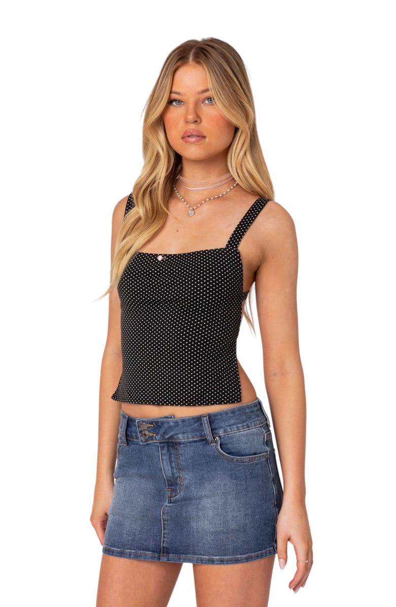 EDIKTED Kaia Polka Dot Crop Top, Alternate, color, Black
