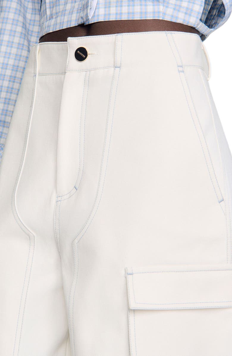 SANDRO Wide-leg cotton Bermuda shorts, Alternate, color, White