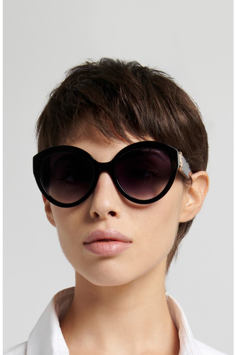 56mm Cateye Sunglasses, Alternate, color, BLACK/ DARK GREY SF