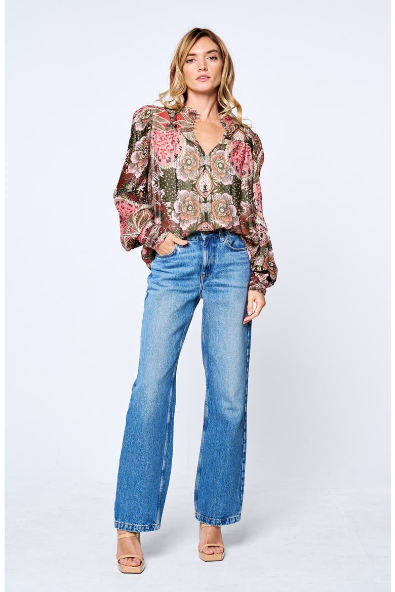 Lynn Metallic Stripe Tie-Neck Top, Alternate, color, RED MULTI