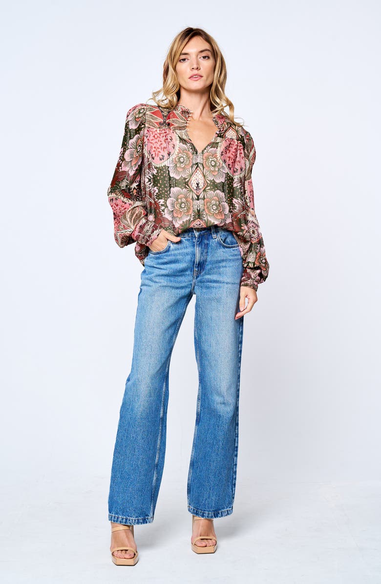 CIEBON Lynn Metallic Stripe Tie-Neck Top, Alternate, color, Red Multi