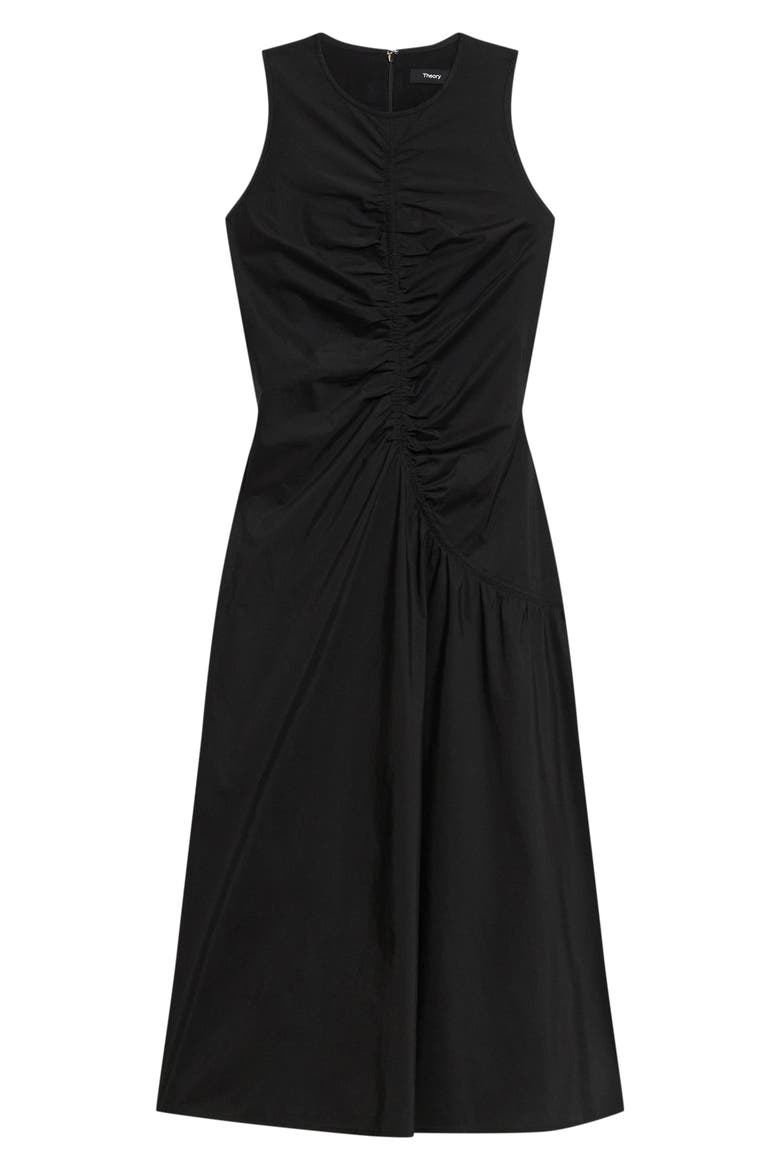 Asymmetric Ruched Sleeveless Midi Dress, Alternate, color, BLACK