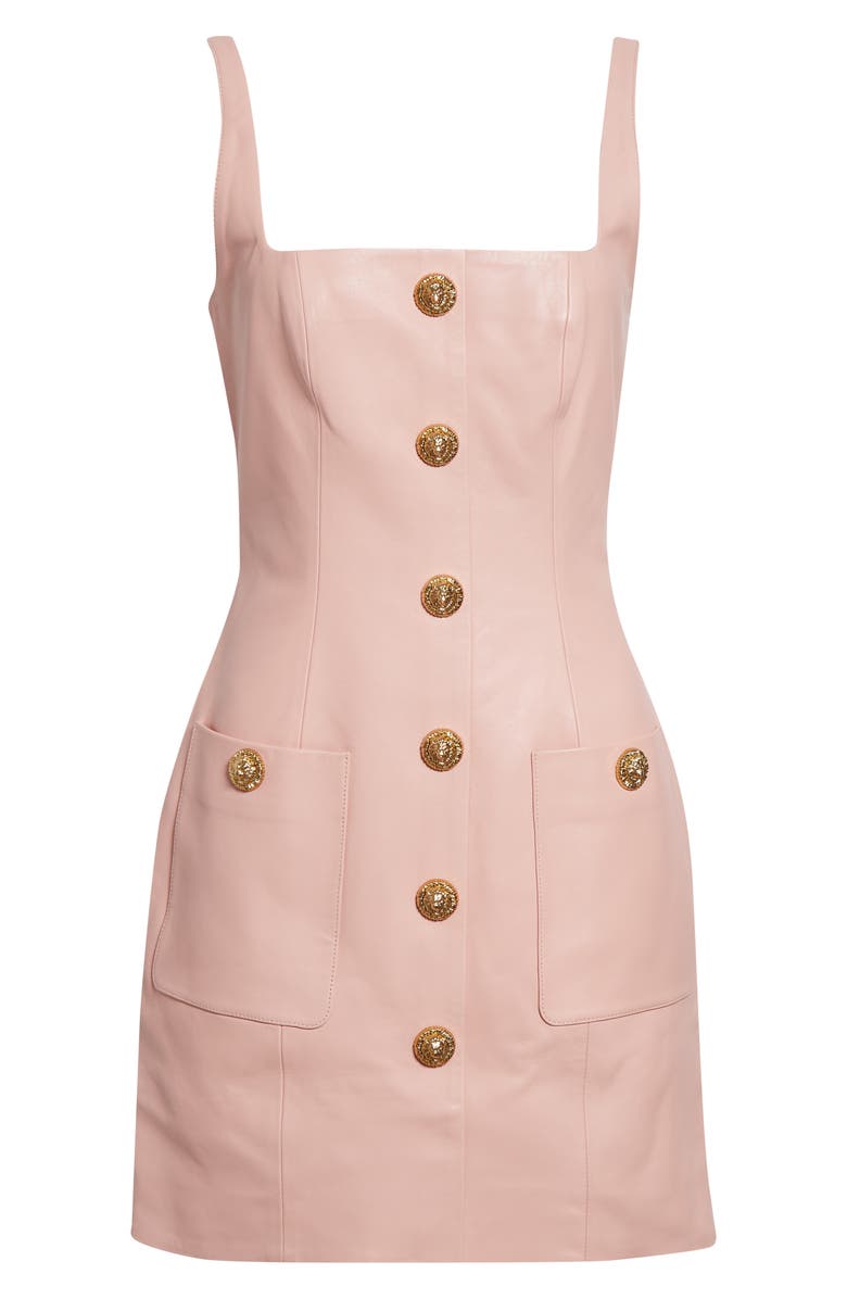 Balmain Button Leather Minidress, Alternate, color, 4Hr Powder Pink