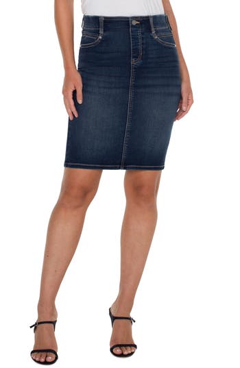 Liverpool Gia Glider Denim Pencil Skirt In Blue