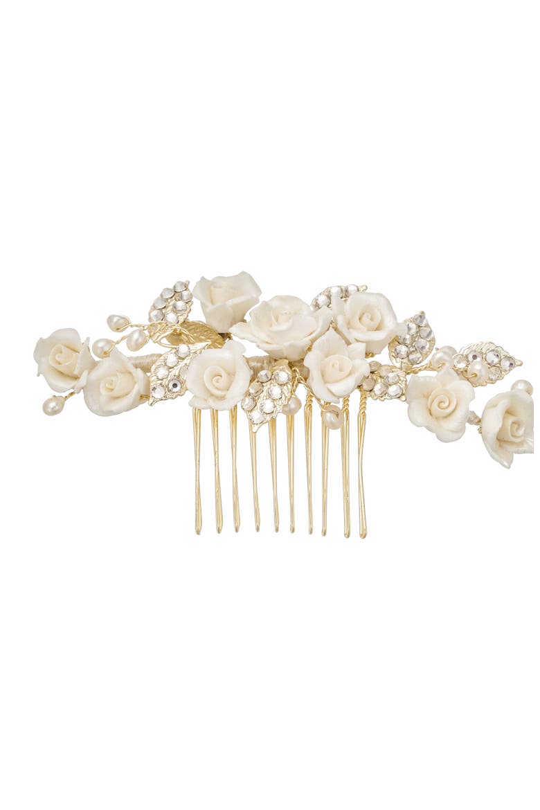 Victoria Crystal Floral Comb, Main, color, Gold