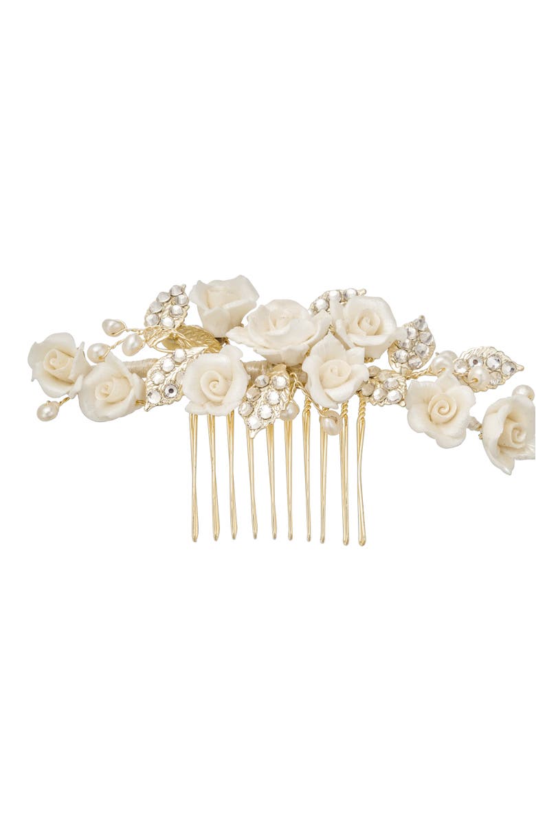 Untamed Petals Victoria Crystal Floral Comb, Main, color, Gold