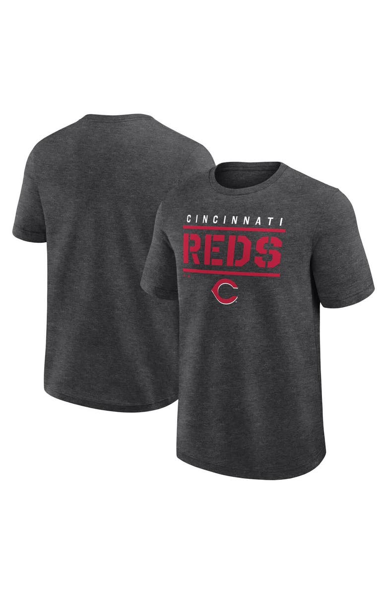 FANATICS Men's Fanatics Heather Charcoal Cincinnati Reds Top Notch T-Shirt, Main, color, Heather Charcoal