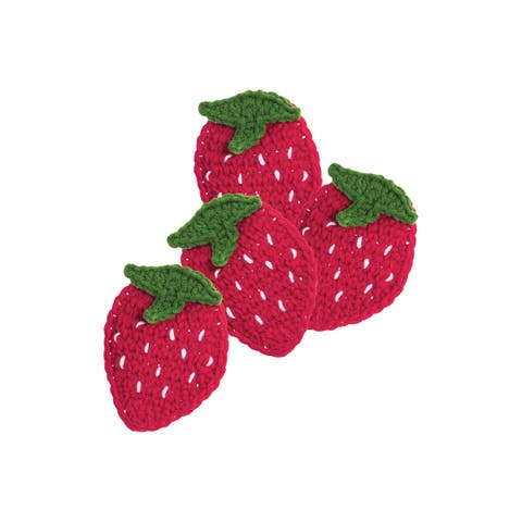 4" x 5.31" Crochet Strawberry Shape Design Drink Coasters Set of 4