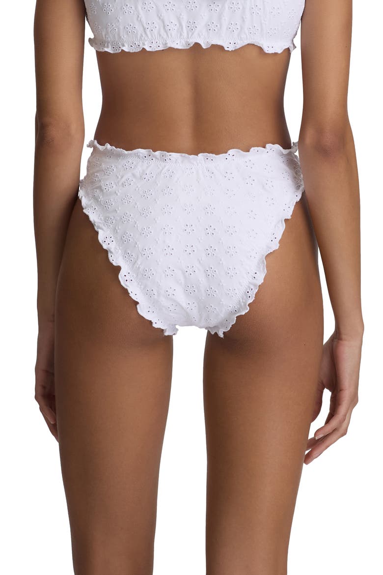 Ruffle Eyelet High Leg Scoop Bikini Bottoms, Alternate, color, WHITE
