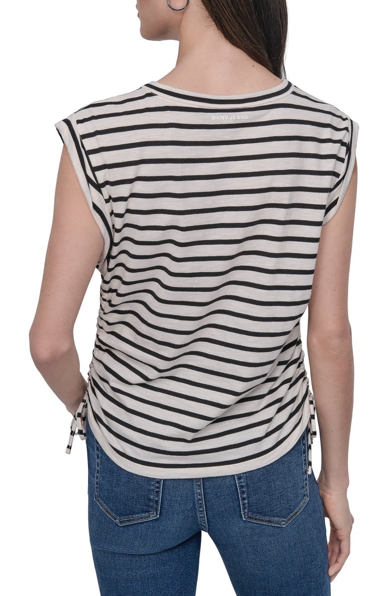 DKNY Jeans Ruched Knit Top, Alternate, color, Ivory/ Blac