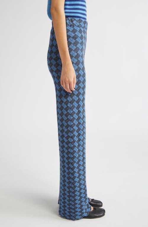 Yanyan Basket Argyle Drapey Wool Straight Leg Pants In Blue