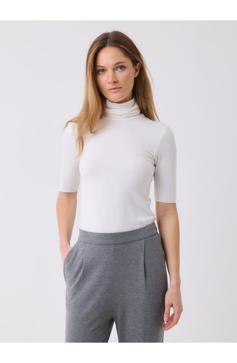 Majestic Filatures Soft Touch Elbow Sleeve Turtleneck, Main, color, Blanc