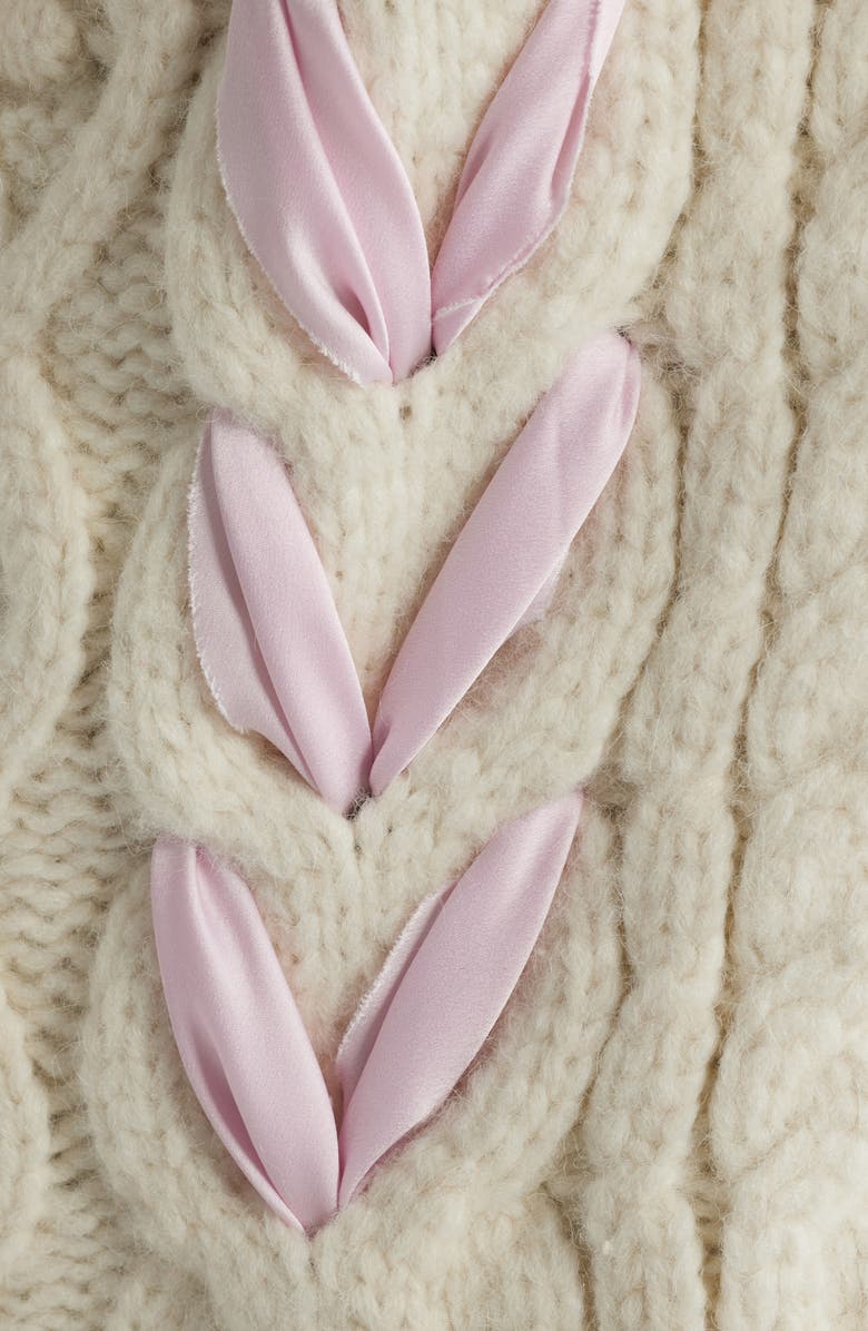 LoveShackFancy Kassius Ribbon Detail Alpaca Blend Cable Cardigan, Alternate, color, 