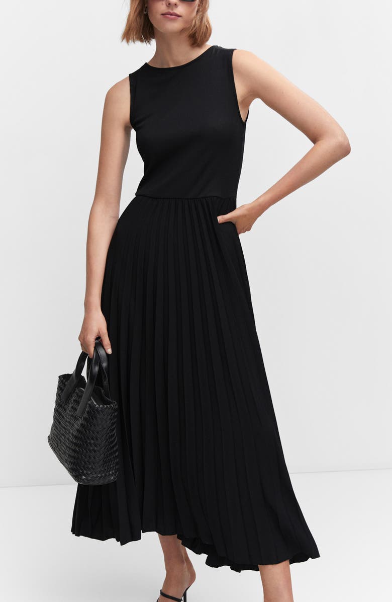 MANGO Ribbed Pleated Midi Dress, Alternate, color, 