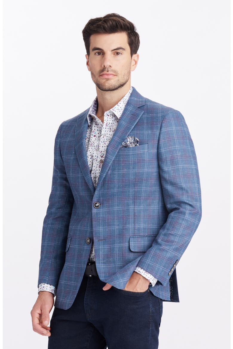 Cable Plaid Wool Blend Sport Coat, Alternate, color, BLUE