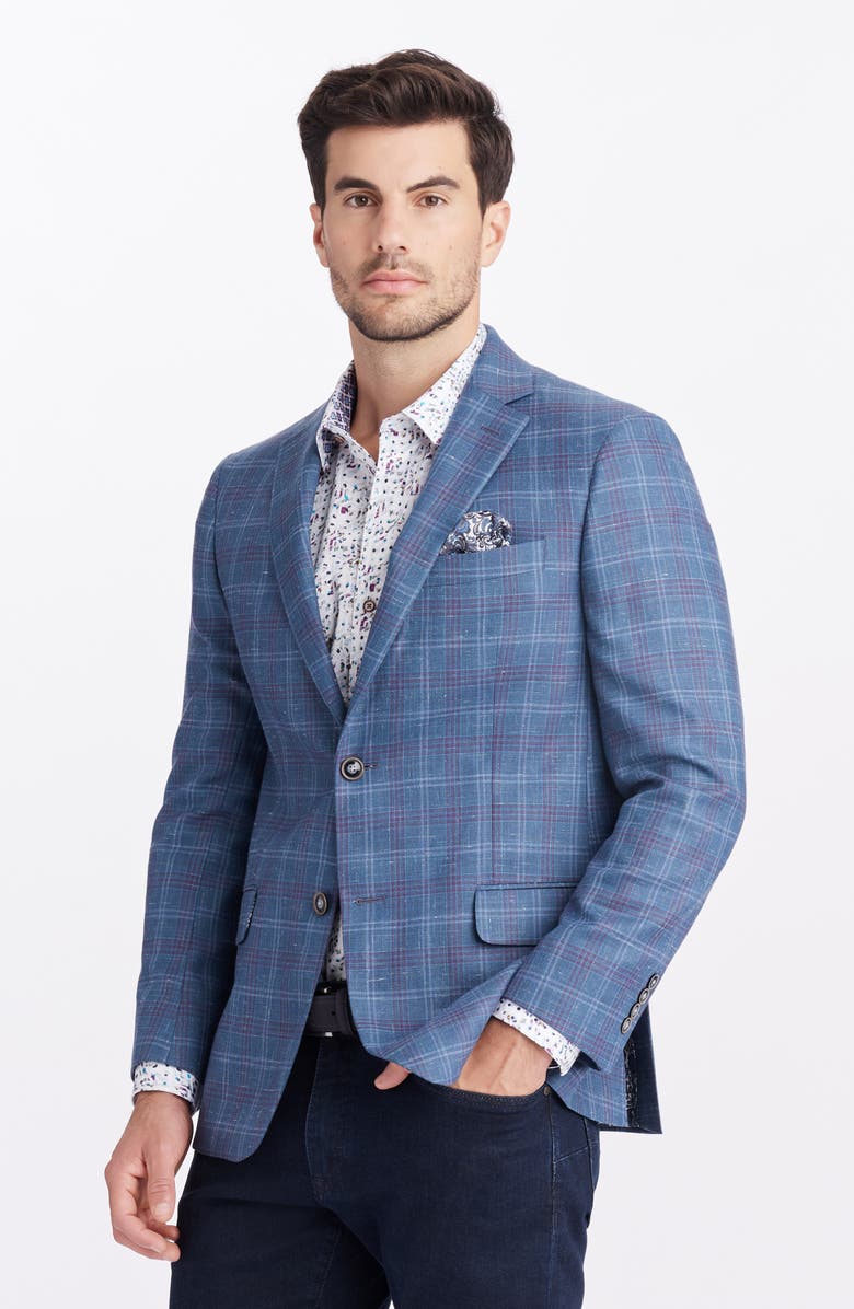Robert Graham Cable Plaid Wool Blend Sport Coat, Alternate, color, Blue