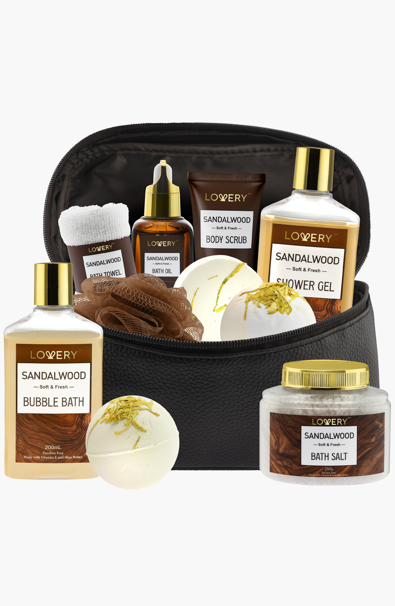 Lovery Luxury Spa Kit - Sandalwood Bath Set - Personal Care Kit, Main, color, Brown Leather Bag