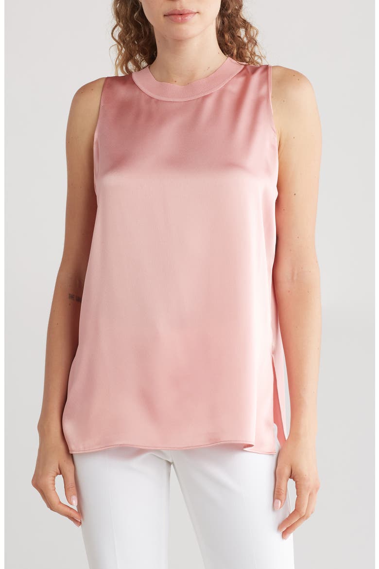 Satin Rib Crewneck Tank, Main, color, LIGHT ROSE ROOT