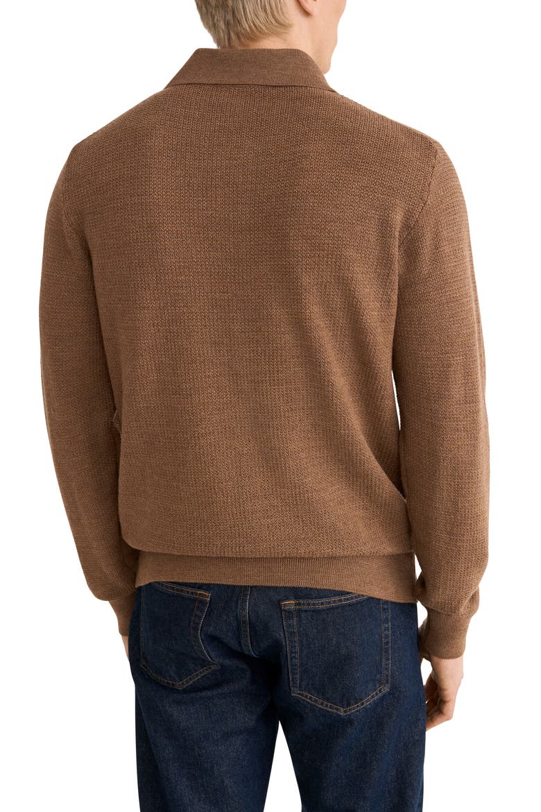 Merino Wool Long Sleeve Polo Shirt, Alternate, color, MEDIUM BROWN