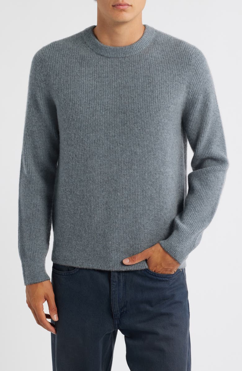 Vince Boiled Cashmere Crewneck Sweater, Main, color, Med H Grey/Parlor Blue