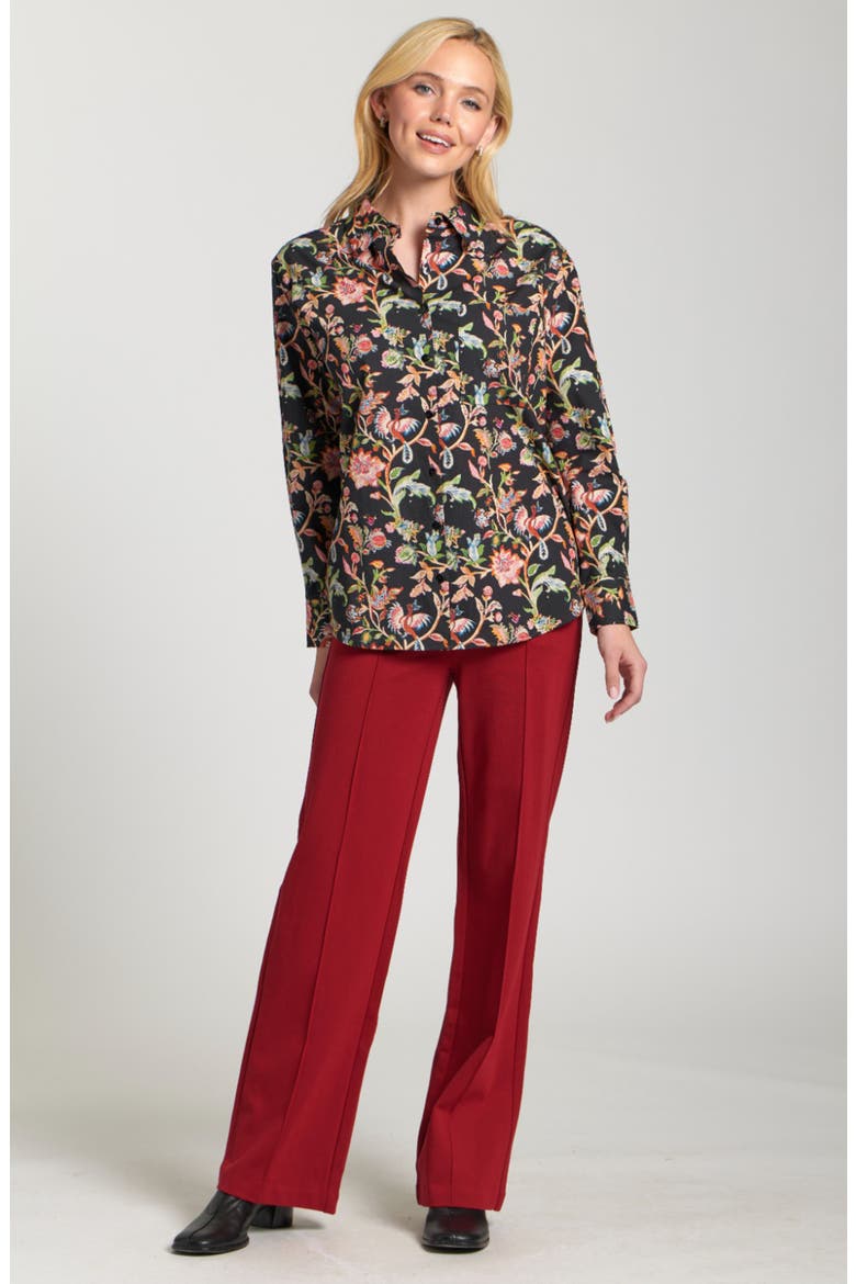 Boyfriend Poplin Button-Up Shirt, Alternate, color, BLACK/ GREEN FARM MULTI