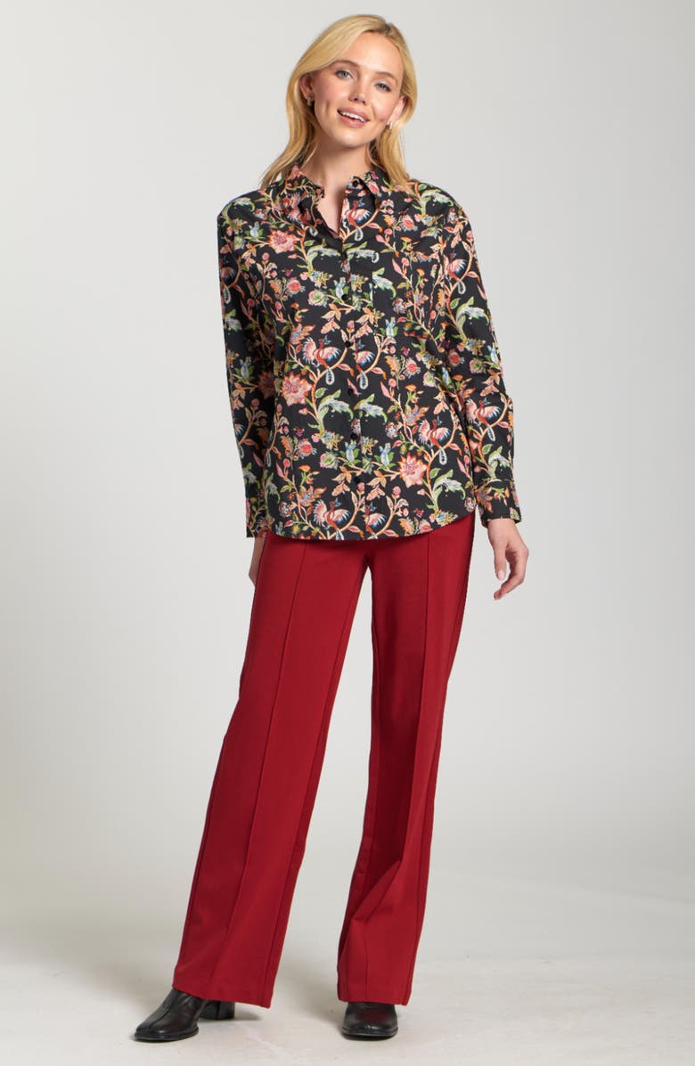 APNY Boyfriend Poplin Button-Up Shirt, Alternate, color, Black/ Green Farm Multi