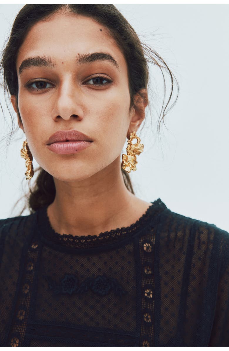 H&M Plumeti Mesh Blouse, Alternate, color, Black