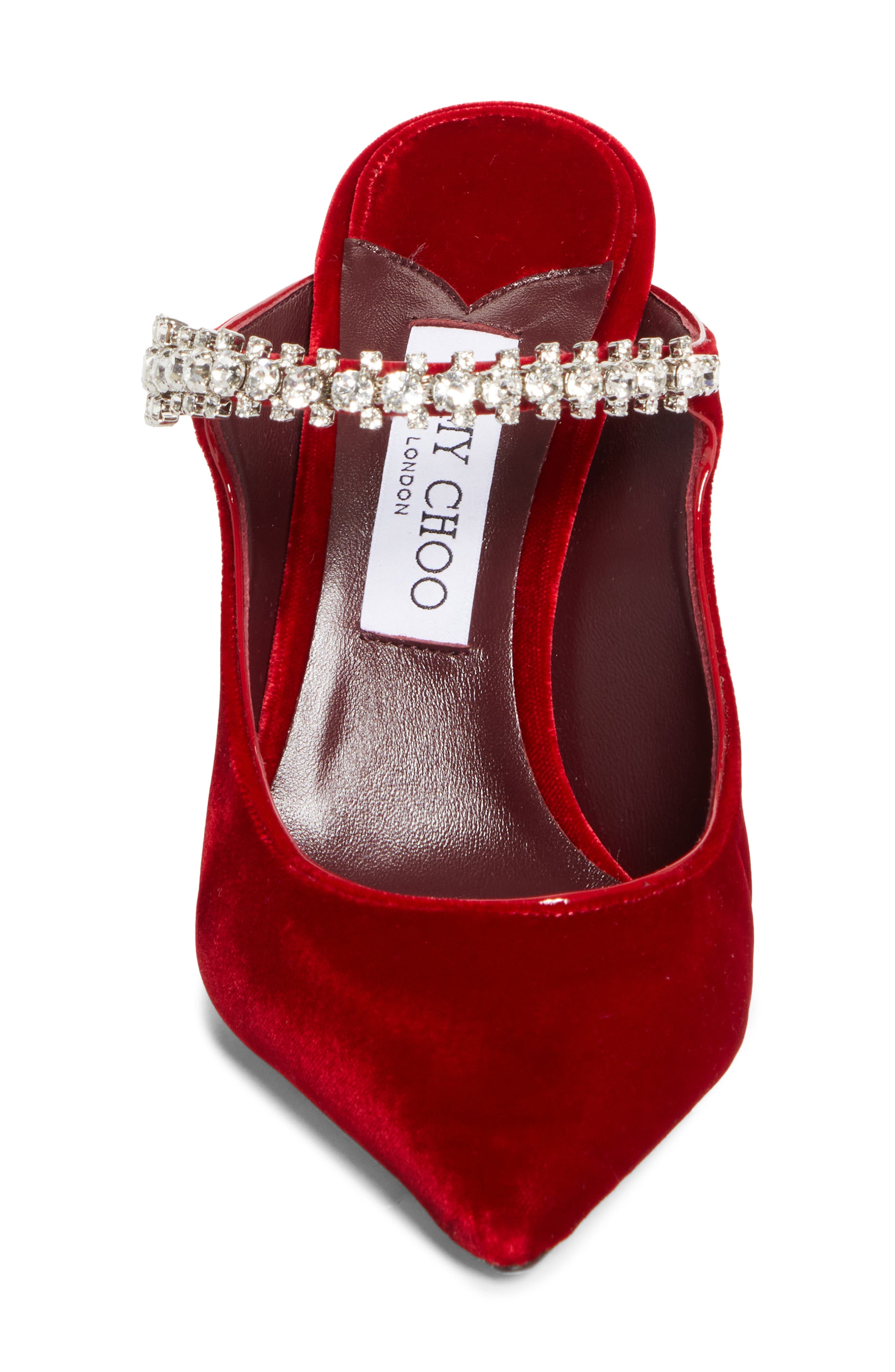 Jimmy Choo Bing Crystal Embellished Satin Mule, Alternate, color, Ruby Red