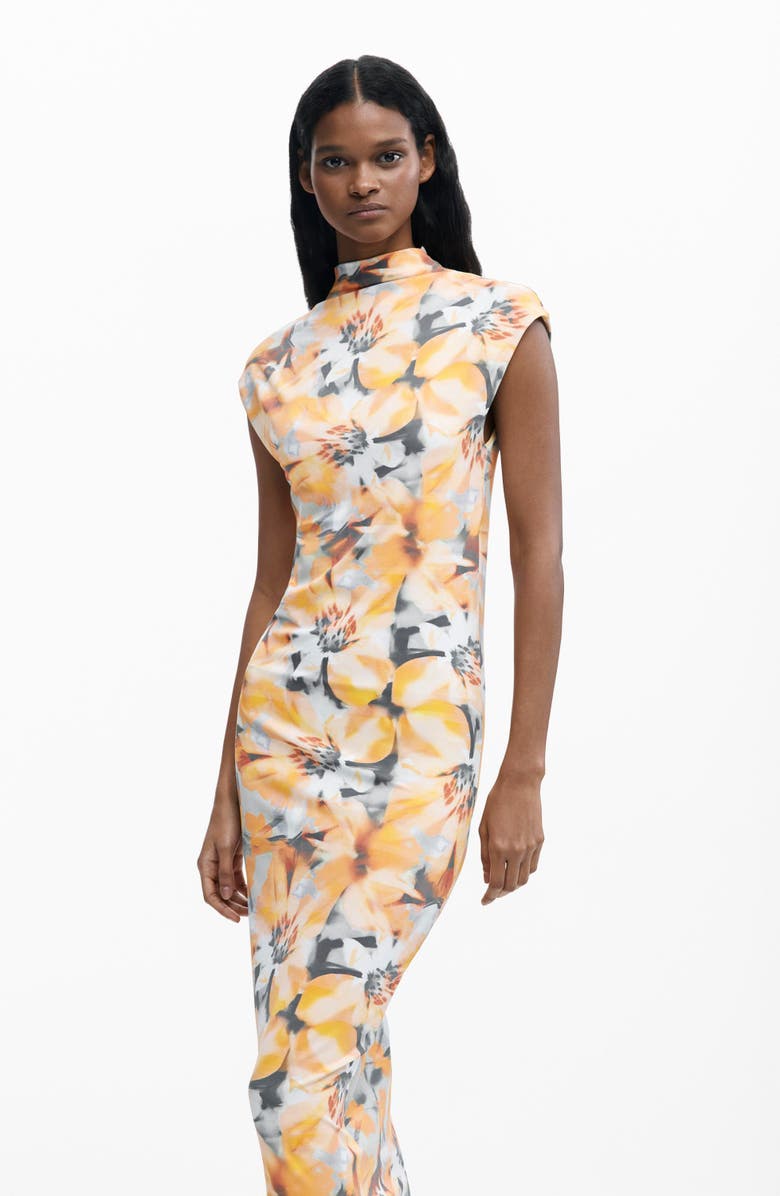 Desigual Floral Print Cap Sleeve Dress, Alternate, color, Light Orange