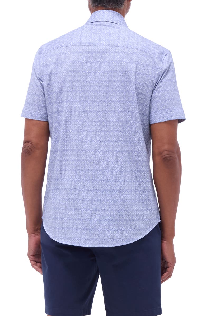 Bugatchi Miles OoohCotton<sup>®</sup> Mosaic Print Short Sleeve Button-Up Shirt, Alternate, color, Steel