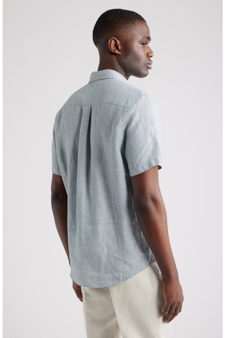 Solid Short Sleeve Linen Button-Up Shirt, Alternate, color, BLUE SPRUCE - WHITE EOE