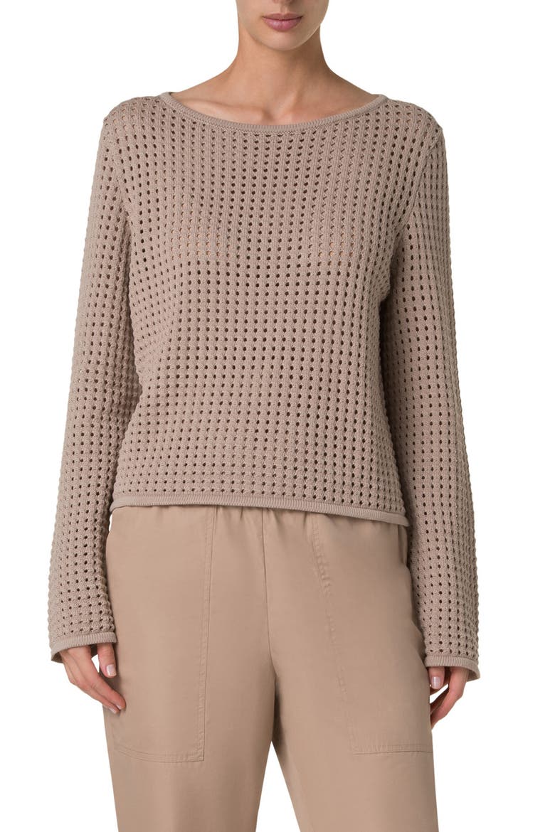 Boat Neck Dot Mesh Sweater, Main, color, BEIGE