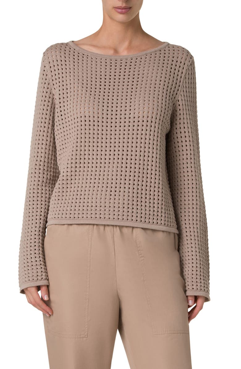 Akris punto Boat Neck Dot Mesh Sweater, Main, color,