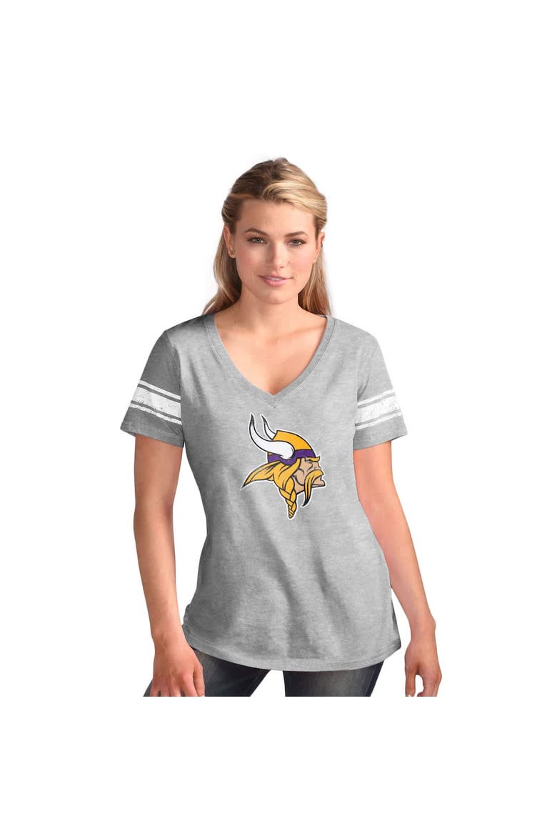 Women's G-III 4Her by Carl Banks  Heather Gray Minnesota Vikings First Pick Distressed V-Neck T-Shirt, Alternate, color, Heather Gray
