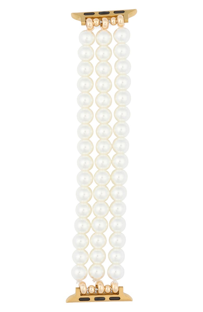 NORDSTROM RACK 3-Row Faux Pearl Apple Watch<sup>®</sup> Watchband, Alternate, color, White- Gold